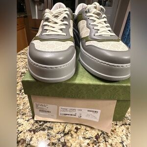 Gucci Gray and Off white Monogram Athletic Sneakers